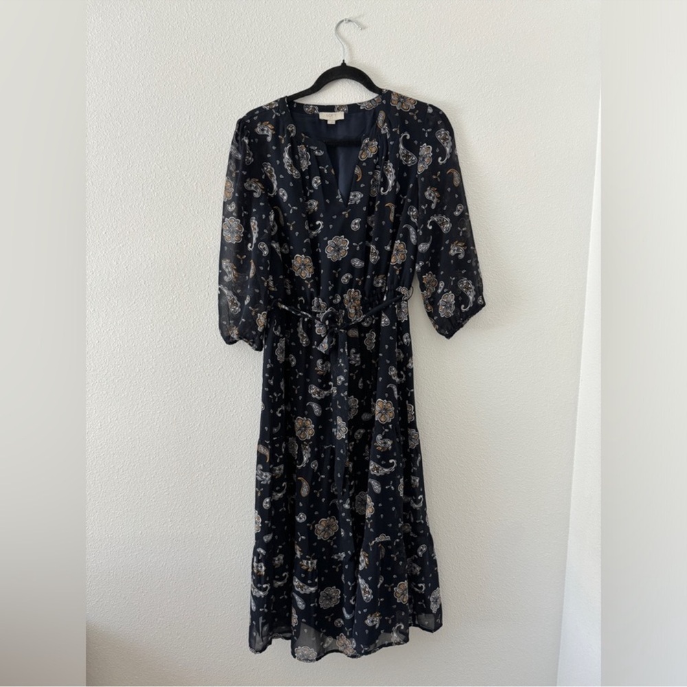 LOFT | Floral Navy Dress